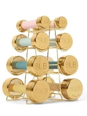 Biogilates Weight Rack , Gold 4 Tier Holds 3, 5, 8 & 10 Pound Dumbbells, Stylish